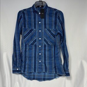 Joes Jeans raw fringe Blue Plaid Button-Up pocket Shirt xs